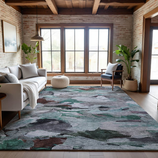 Piper Looms Mayfield Abstract AMF1075 Teal Machine Washable Area Rug Lifestyle Image Feature