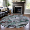 Piper Looms Mayfield Abstract AMF1075 Teal Machine Washable Area Rug Round Lifestyle Image Feature