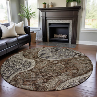 Piper Looms Mayfield Swirl AMF1078 Brown Machine Washable Area Rug Round Lifestyle Image Feature