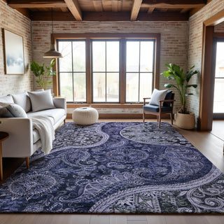Piper Looms Mayfield Swirl AMF1078 Navy Machine Washable Area Rug Lifestyle Image Feature