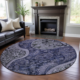 Piper Looms Mayfield Swirl AMF1078 Navy Machine Washable Area Rug Round Lifestyle Image Feature