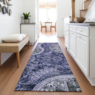 Piper Looms Mayfield Swirl AMF1078 Navy Machine Washable Area Rug Runner Lifestyle Image Feature