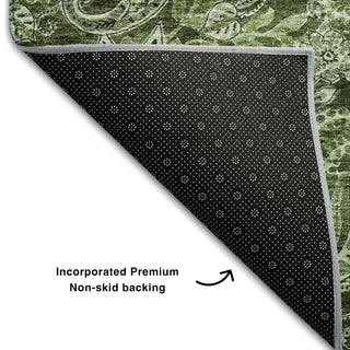 Piper Looms Mayfield Swirl AMF1078 Olive Machine Washable Area Rug Backing Image