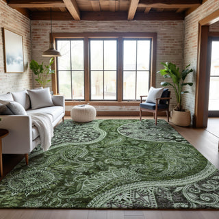 Piper Looms Mayfield Swirl AMF1078 Olive Machine Washable Area Rug Lifestyle Image Feature