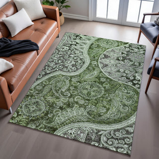 Piper Looms Mayfield Swirl AMF1078 Olive Machine Washable Area Rug Lifestyle Image Feature