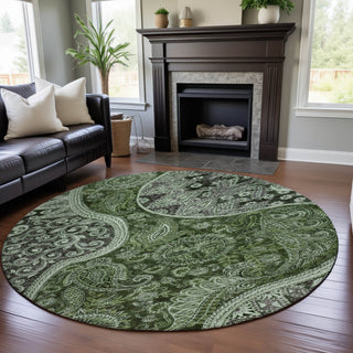 Piper Looms Mayfield Swirl AMF1078 Olive Machine Washable Area Rug Round Lifestyle Image Feature