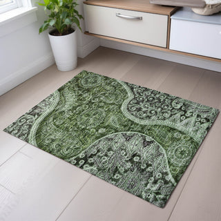 Piper Looms Mayfield Swirl AMF1078 Olive Machine Washable Area Rug Scatter Lifestyle Image Feature