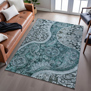 Piper Looms Mayfield Swirl AMF1078 Teal Machine Washable Area Rug Lifestyle Image Feature