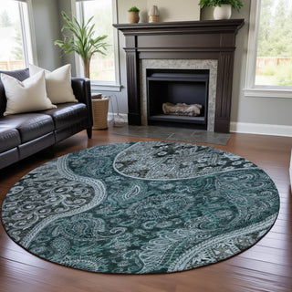 Piper Looms Mayfield Swirl AMF1078 Teal Machine Washable Area Rug Round Lifestyle Image Feature