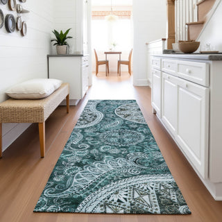 Piper Looms Mayfield Swirl AMF1078 Teal Machine Washable Area Rug Runner Lifestyle Image Feature