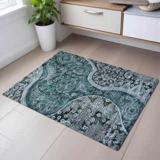 Piper Looms Mayfield Swirl AMF1078 Teal Machine Washable Area Rug Scatter Lifestyle Image Feature