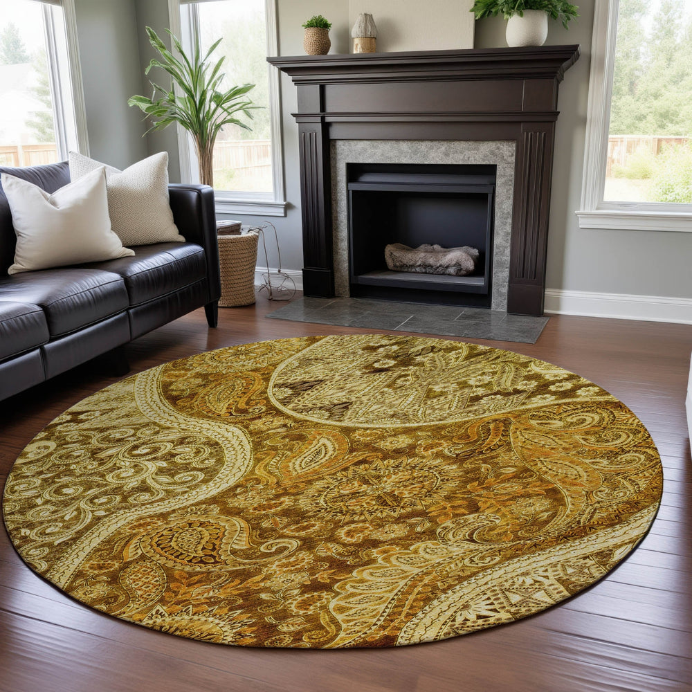 Piper Looms Mayfield Swirl AMF1078 Terracotta Machine Washable Area Rug Round Lifestyle Image Feature