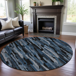 Piper Looms Mayfield Stripes AMF1079 Blue Machine Washable Area Rug Round Lifestyle Image Feature