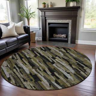 Piper Looms Mayfield Stripes AMF1079 Brown Machine Washable Area Rug Round Lifestyle Image Feature