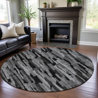 Piper Looms Mayfield Stripes AMF1079 Gray Machine Washable Area Rug Round Lifestyle Image Feature