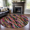 Piper Looms Mayfield Stripes AMF1079 Pink Machine Washable Area Rug Round Lifestyle Image Feature