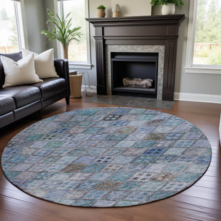 Piper Looms Mayfield Geometric AMF1081 Blue Machine Washable Area Rug Round Lifestyle Image Feature