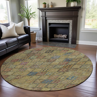 Piper Looms Mayfield Geometric AMF1081 Gold Machine Washable Area Rug Round Lifestyle Image Feature