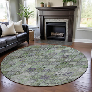 Piper Looms Mayfield Geometric AMF1081 Green Machine Washable Area Rug Round Lifestyle Image Feature