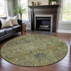 Piper Looms Mayfield Damask AMF1082 Aloe Machine Washable Area Rug Round Lifestyle Image Feature