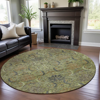 Piper Looms Mayfield Damask AMF1082 Aloe Machine Washable Area Rug Round Lifestyle Image Feature