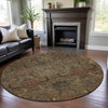 Piper Looms Mayfield Damask AMF1082 Brown Machine Washable Area Rug Round Lifestyle Image Feature