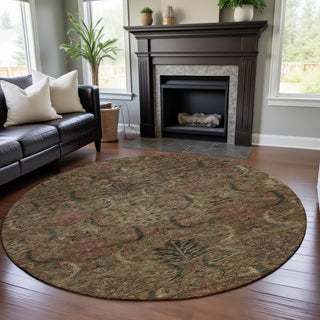 Piper Looms Mayfield Damask AMF1082 Brown Machine Washable Area Rug Round Lifestyle Image Feature