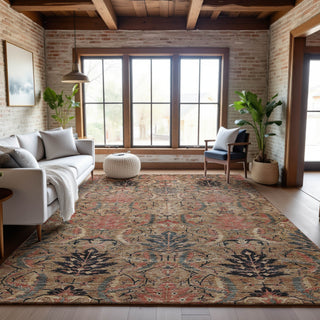 Piper Looms Mayfield Damask AMF1082 Khaki Machine Washable Area Rug Lifestyle Image Feature