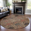 Piper Looms Mayfield Damask AMF1082 Khaki Machine Washable Area Rug Round Lifestyle Image Feature
