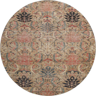 Piper Looms Mayfield Damask AMF1082 Khaki Machine Washable Area Rug Round Main Image