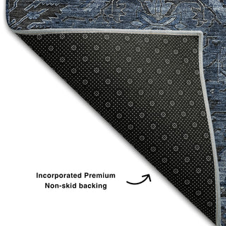 Piper Looms Mayfield Damask AMF1082 Navy Machine Washable Area Rug Backing Image