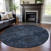 Piper Looms Mayfield Damask AMF1082 Navy Machine Washable Area Rug Round Lifestyle Image Feature