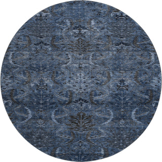 Piper Looms Mayfield Damask AMF1082 Navy Machine Washable Area Rug Round Main Image