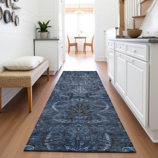 Piper Looms Mayfield Damask AMF1082 Navy Machine Washable Area Rug Runner Lifestyle Image Feature