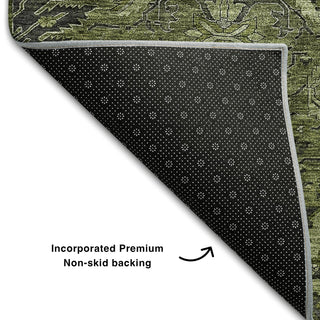 Piper Looms Mayfield Damask AMF1082 Olive Machine Washable Area Rug Backing Image