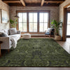 Piper Looms Mayfield Damask AMF1082 Olive Machine Washable Area Rug Lifestyle Image Feature