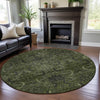Piper Looms Mayfield Damask AMF1082 Olive Machine Washable Area Rug Round Lifestyle Image Feature