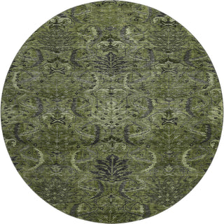 Piper Looms Mayfield Damask AMF1082 Olive Machine Washable Area Rug Round Main Image