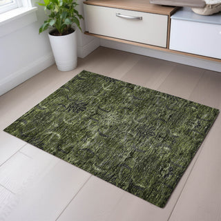 Piper Looms Mayfield Damask AMF1082 Olive Machine Washable Area Rug Scatter Lifestyle Image Feature