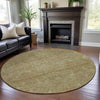 Piper Looms Mayfield Damask AMF1082 Wheat Machine Washable Area Rug Round Lifestyle Image Feature