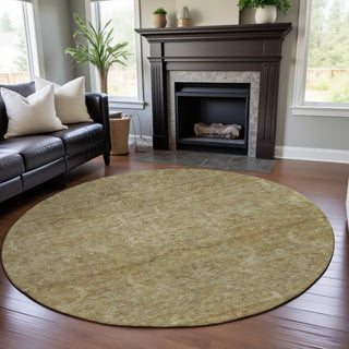 Piper Looms Mayfield Damask AMF1082 Wheat Machine Washable Area Rug Round Lifestyle Image Feature