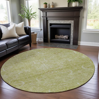 Piper Looms Mayfield Damask AMF1083 Aloe Machine Washable Area Rug Round Lifestyle Image Feature
