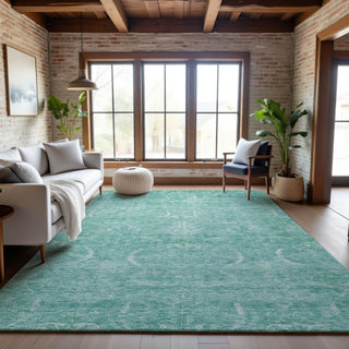 Piper Looms Mayfield Damask AMF1083 Aqua Machine Washable Area Rug Lifestyle Image Feature