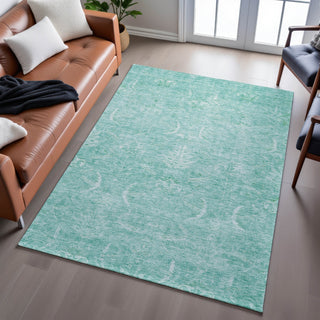 Piper Looms Mayfield Damask AMF1083 Aqua Machine Washable Area Rug Lifestyle Image Feature