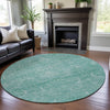 Piper Looms Mayfield Damask AMF1083 Aqua Machine Washable Area Rug Round Lifestyle Image Feature