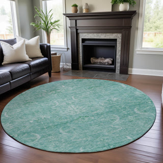 Piper Looms Mayfield Damask AMF1083 Aqua Machine Washable Area Rug Round Lifestyle Image Feature