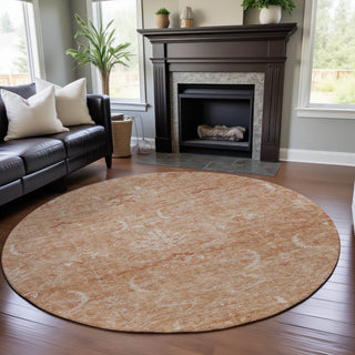 Piper Looms Mayfield Damask AMF1083 Salmon Machine Washable Area Rug Round Lifestyle Image Feature
