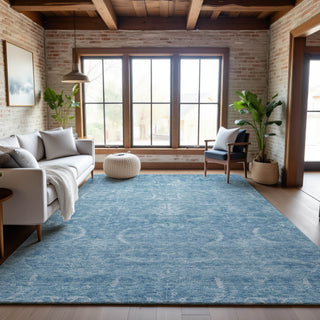 Piper Looms Mayfield Damask AMF1083 Sky Machine Washable Area Rug Lifestyle Image Feature