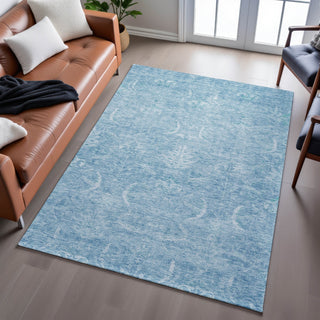 Piper Looms Mayfield Damask AMF1083 Sky Machine Washable Area Rug Lifestyle Image Feature