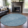 Piper Looms Mayfield Damask AMF1083 Sky Machine Washable Area Rug Round Lifestyle Image Feature